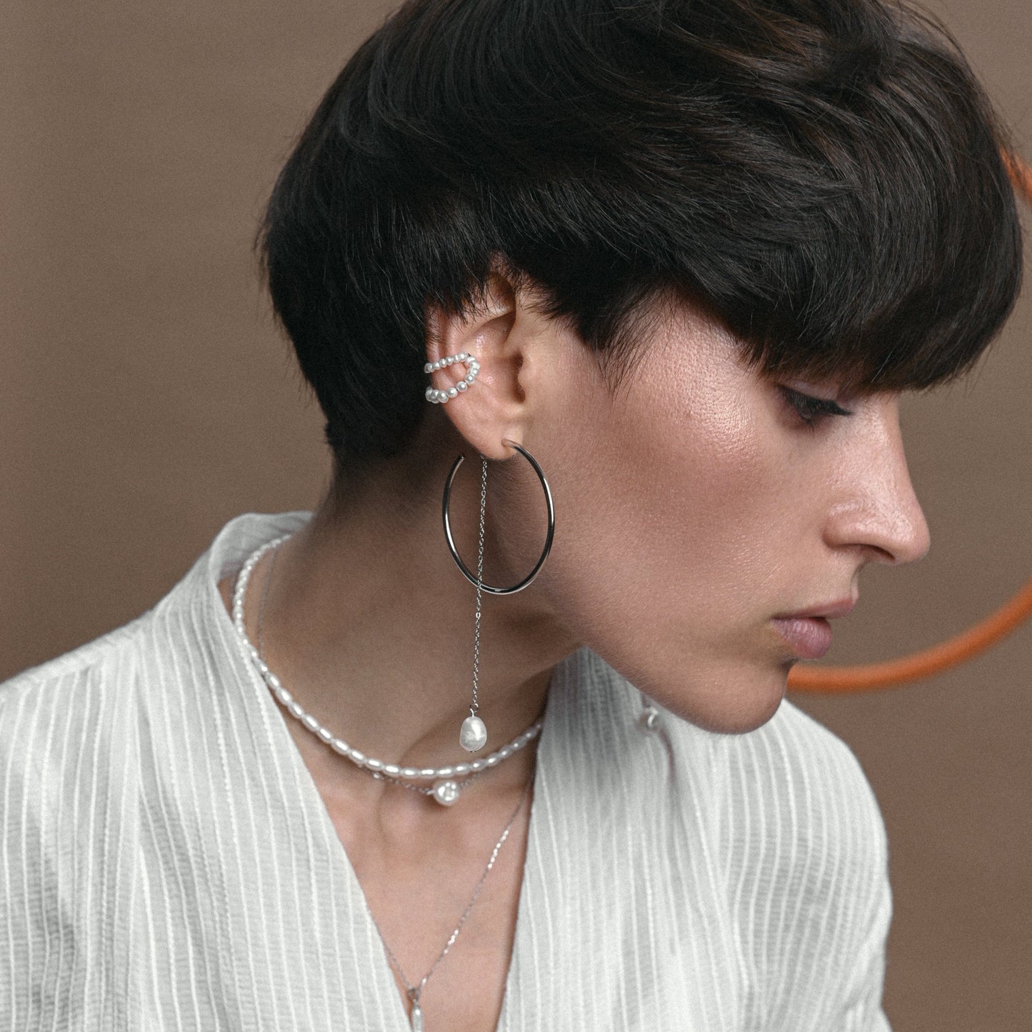 Silver Moon Hoop Earrings 2 in 1 photo