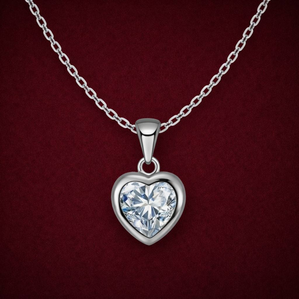 Sophie Heart Necklace With Cubic Zirconia, Silver photo
