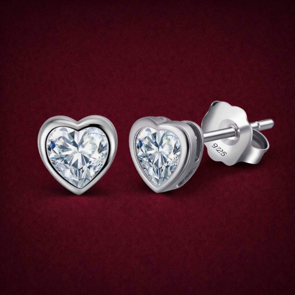 Sophie Heart Stud Earrings with Cubic Zirconia, Silver photo