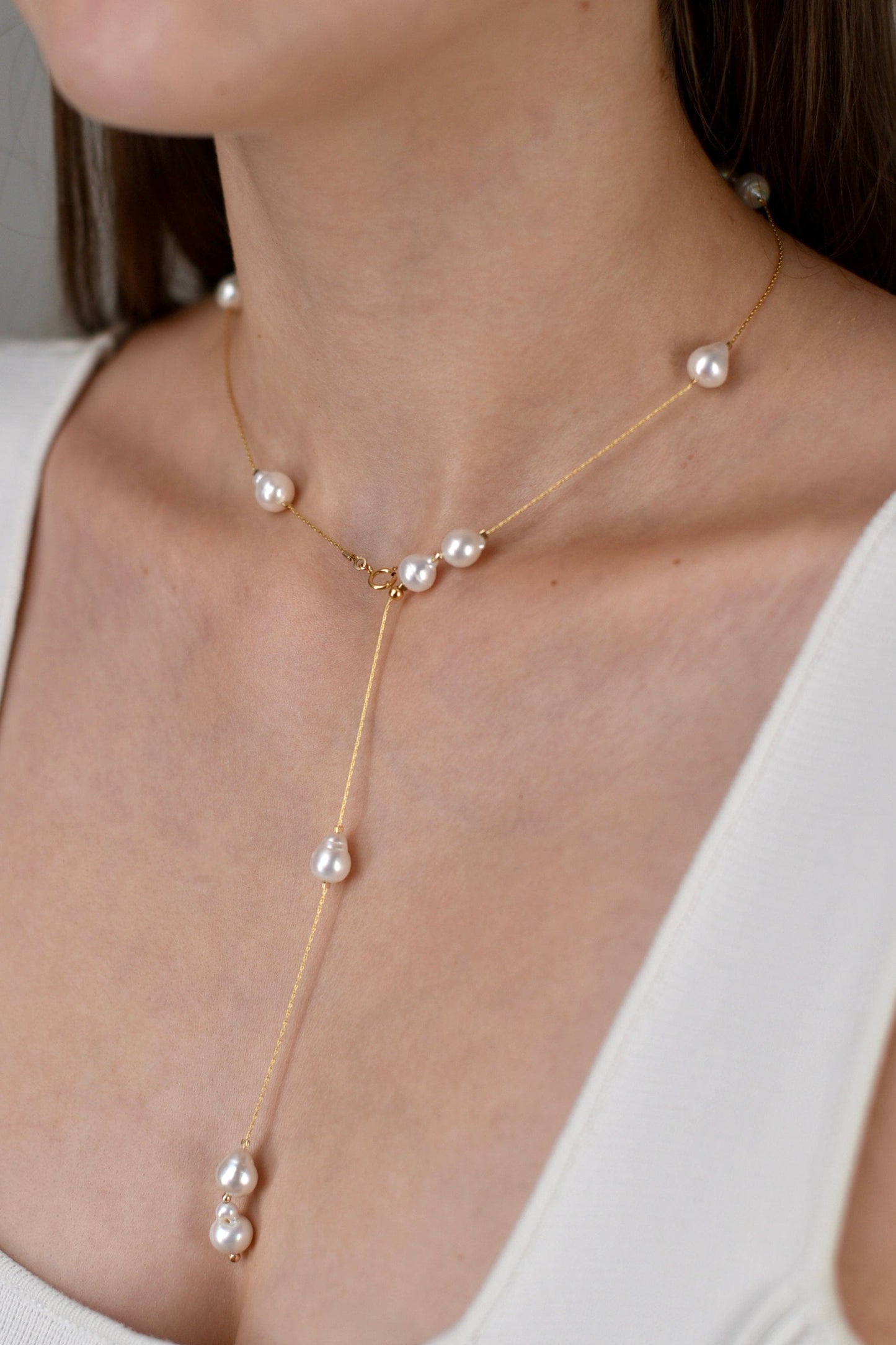 Stellar gold-filled adjustable necklace with baroque pearl photo