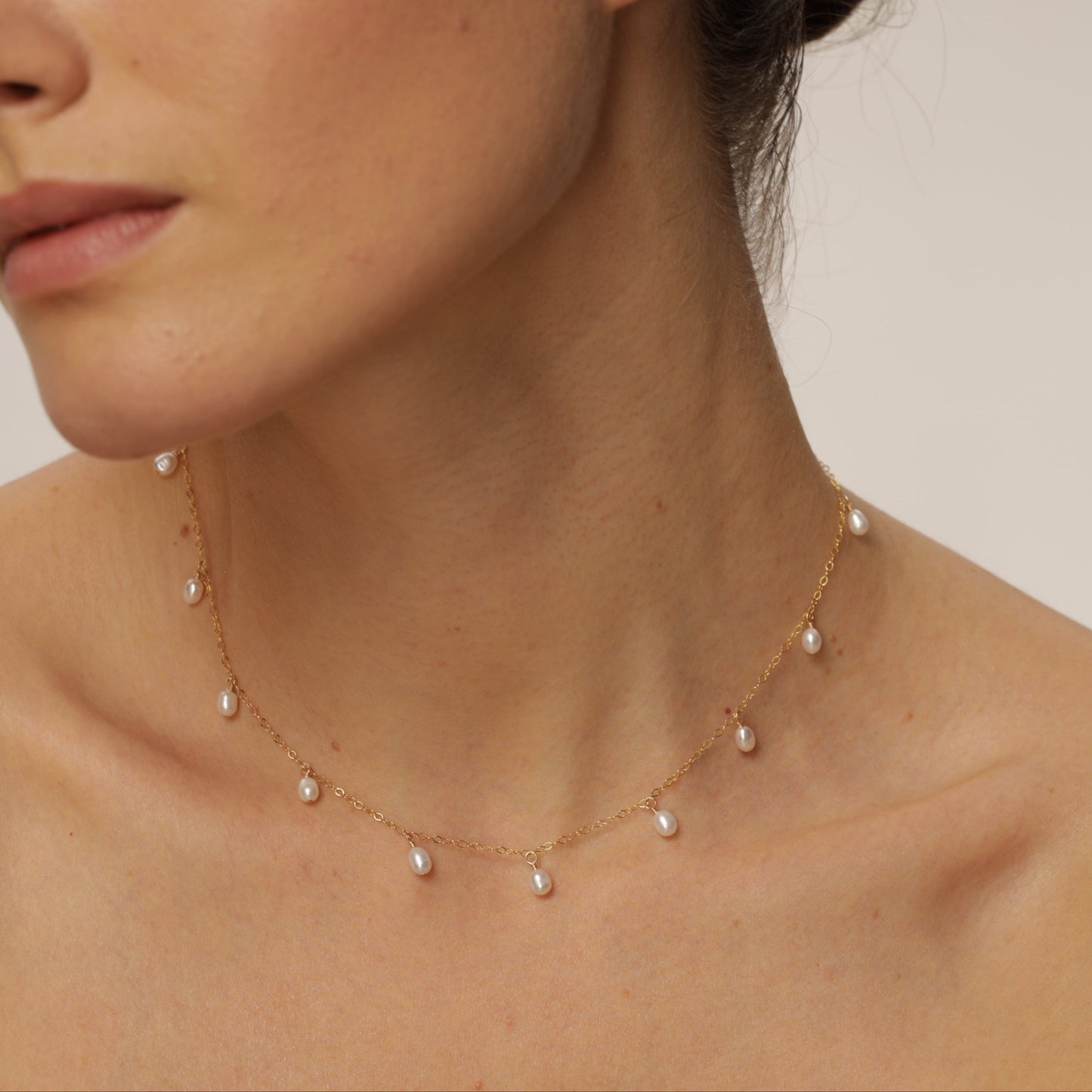 Sun Necklace white pearls, gold-filled photo